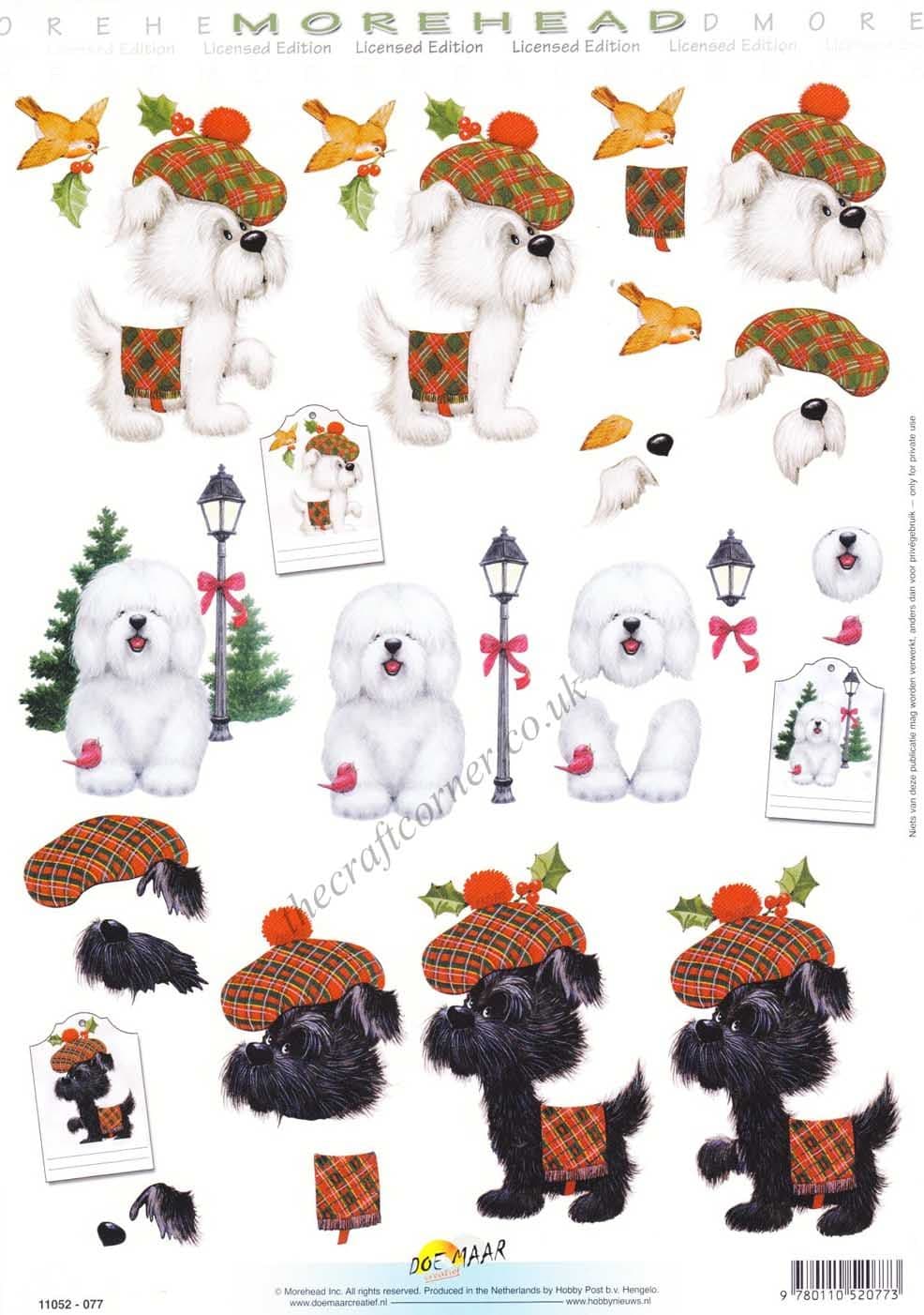 Morehead Christmas Dogs Dressed In Scottish Tartan 3D Decoupage Sheet