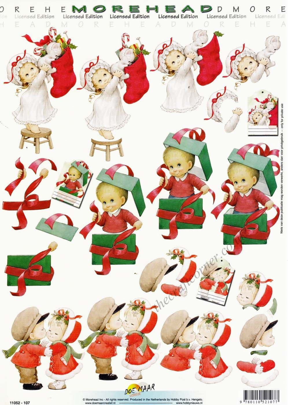 Morehead Christmas Girls & Boys Opening Presents 3D Decoupage Paper Craft Sheet