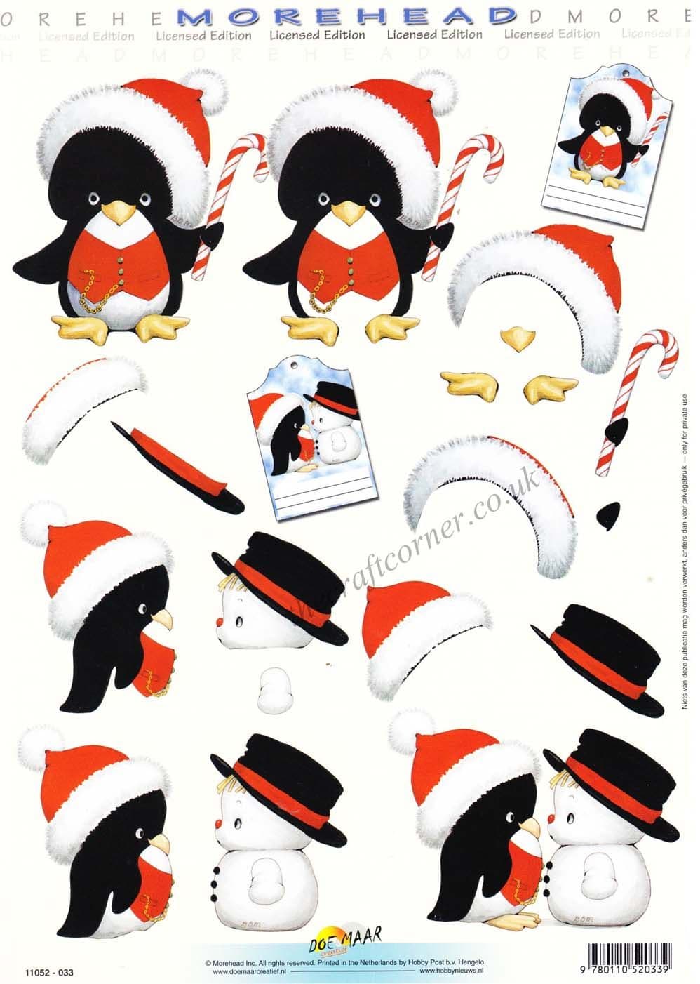 Morehead Christmas Penguins & Snowmen 3D Decoupage Sheet