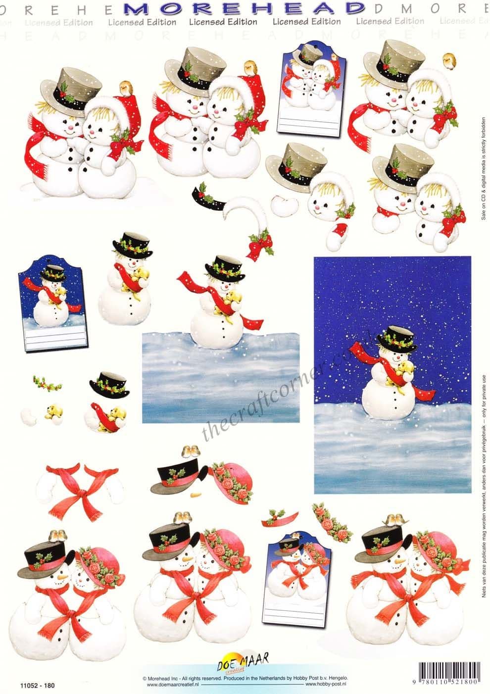 Morehead Christmas Snowmen Couple 3D Decoupage Sheet