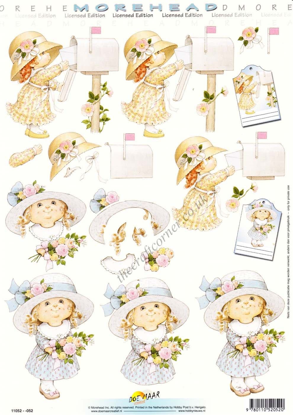 Morehead Cute Little Girls With A Letterbox & Flower Bouquets 3D Decoupage Craft Sheet