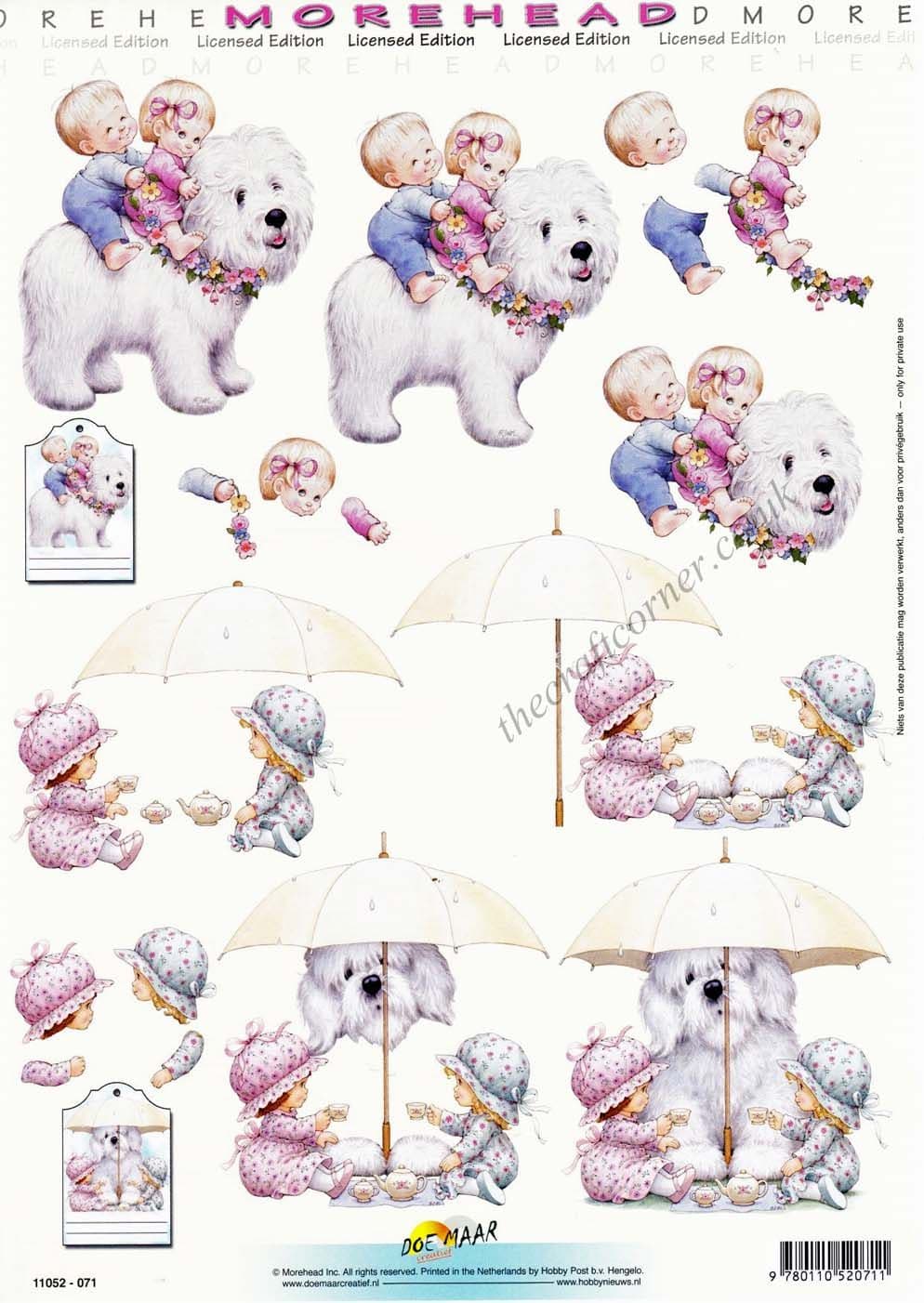 Morehead Cute Shaggy Dog & Children Having A Tea Party 3D Decoupage Craft Sheet