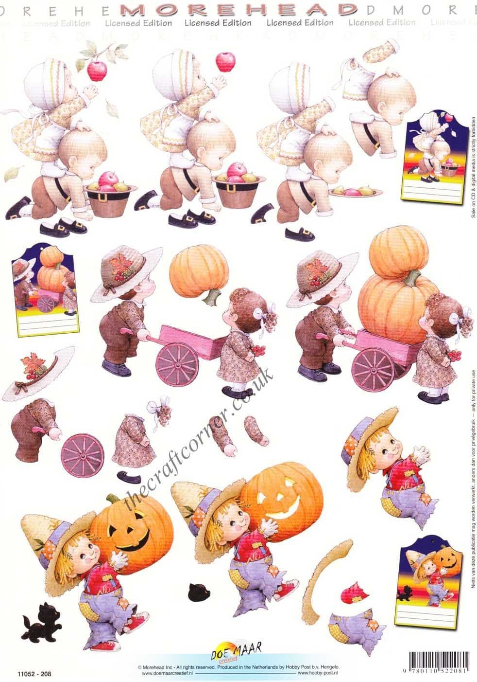 Morehead Halloween Children With Pumpkins 3D Decoupage Sheet