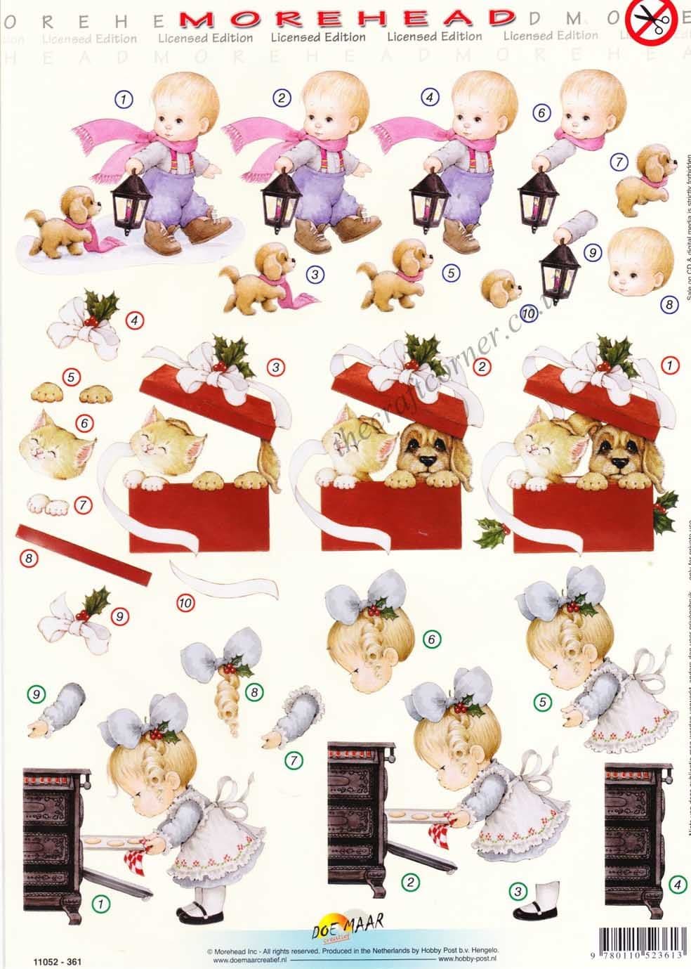 Morehead Little Girl, Little Boy, Puppy & Kitten 3D Die Cut Decoupage Sheet