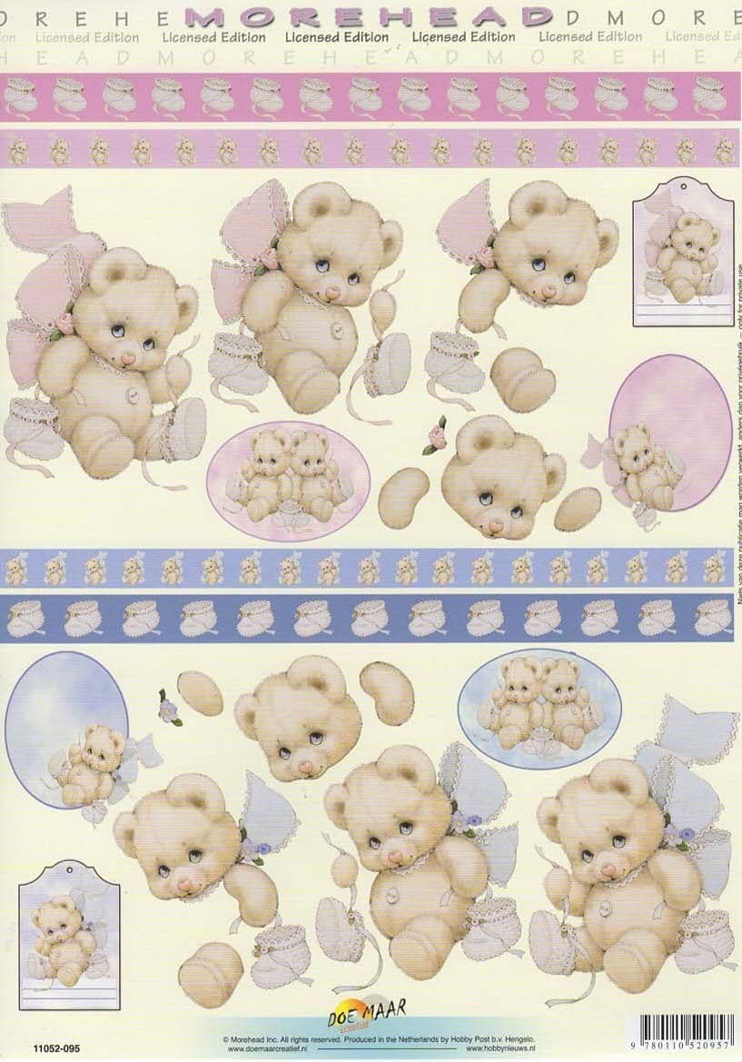 Morehead New Baby Teddy Bear With Booties 3D Decoupage Sheet