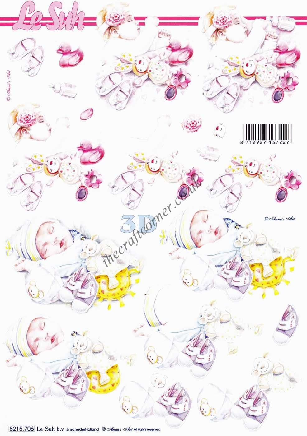 New Baby Boy & Girl 3d Decoupage Craft Sheet