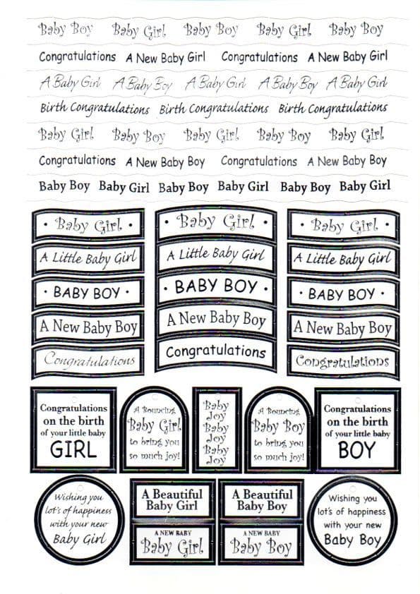 New Baby Silver Foil Wording Die Cut Captions Sheet