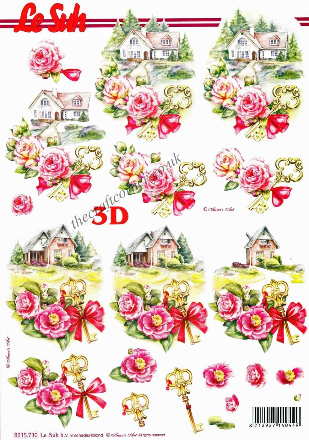 New Home With Roses & Key 3d Decoupage Sheet By Le Suh