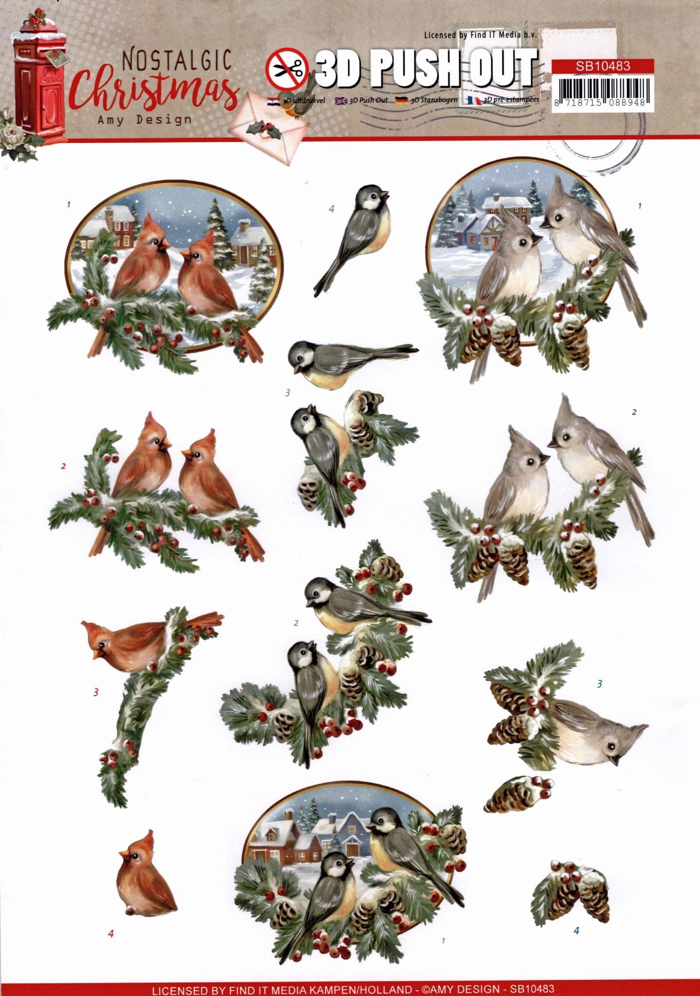 Nostalgic Christmas Cardinals - Amy Designs 3D decoupage Die Cut Sheet