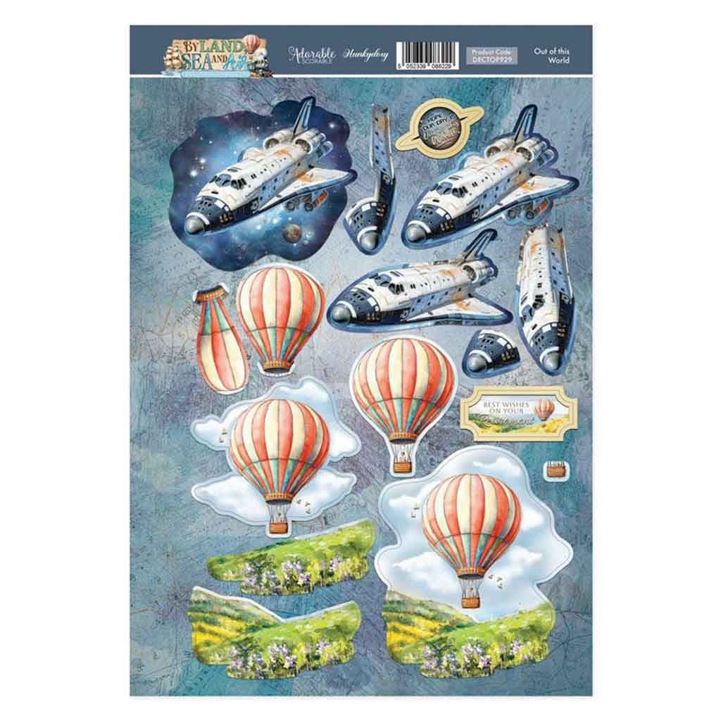 Out Of This World Spaceship & Hot Air Balloon Die Cut 3d Decoupage Craft Sheet