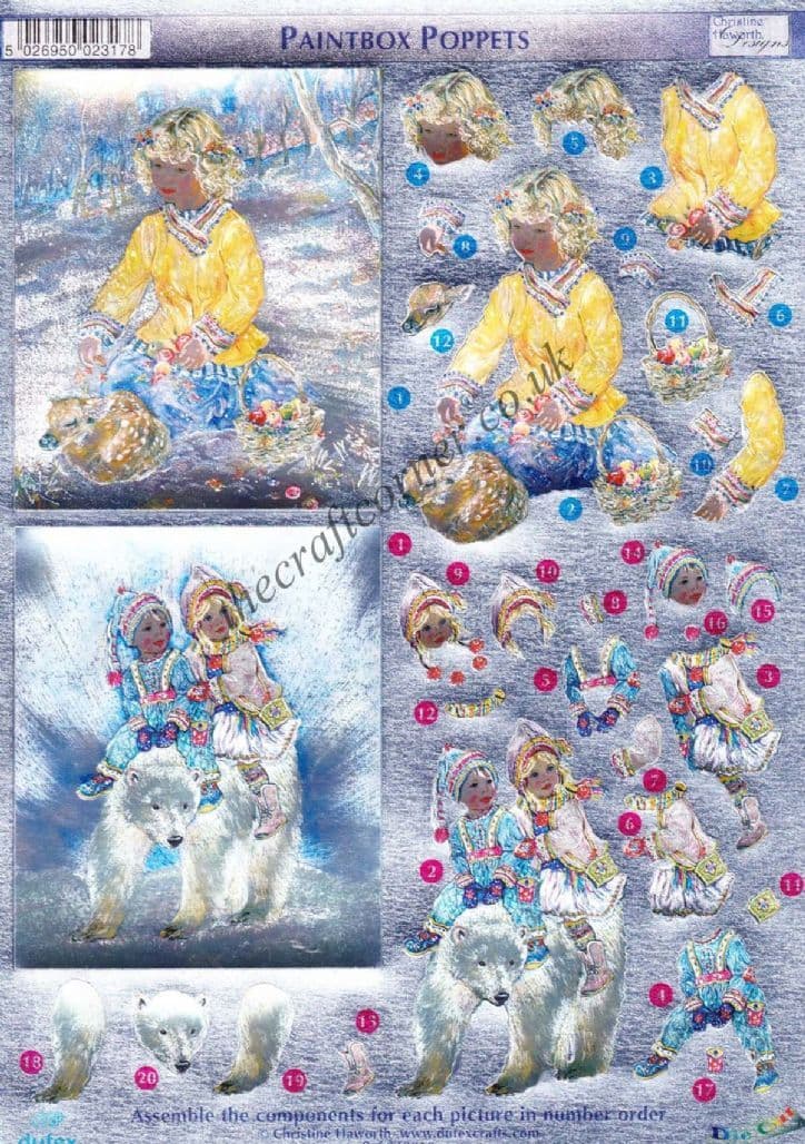 Paintbox Poppets 7 Children With Winter Animals Die Cut Dufex 3d Decoupage Sheet