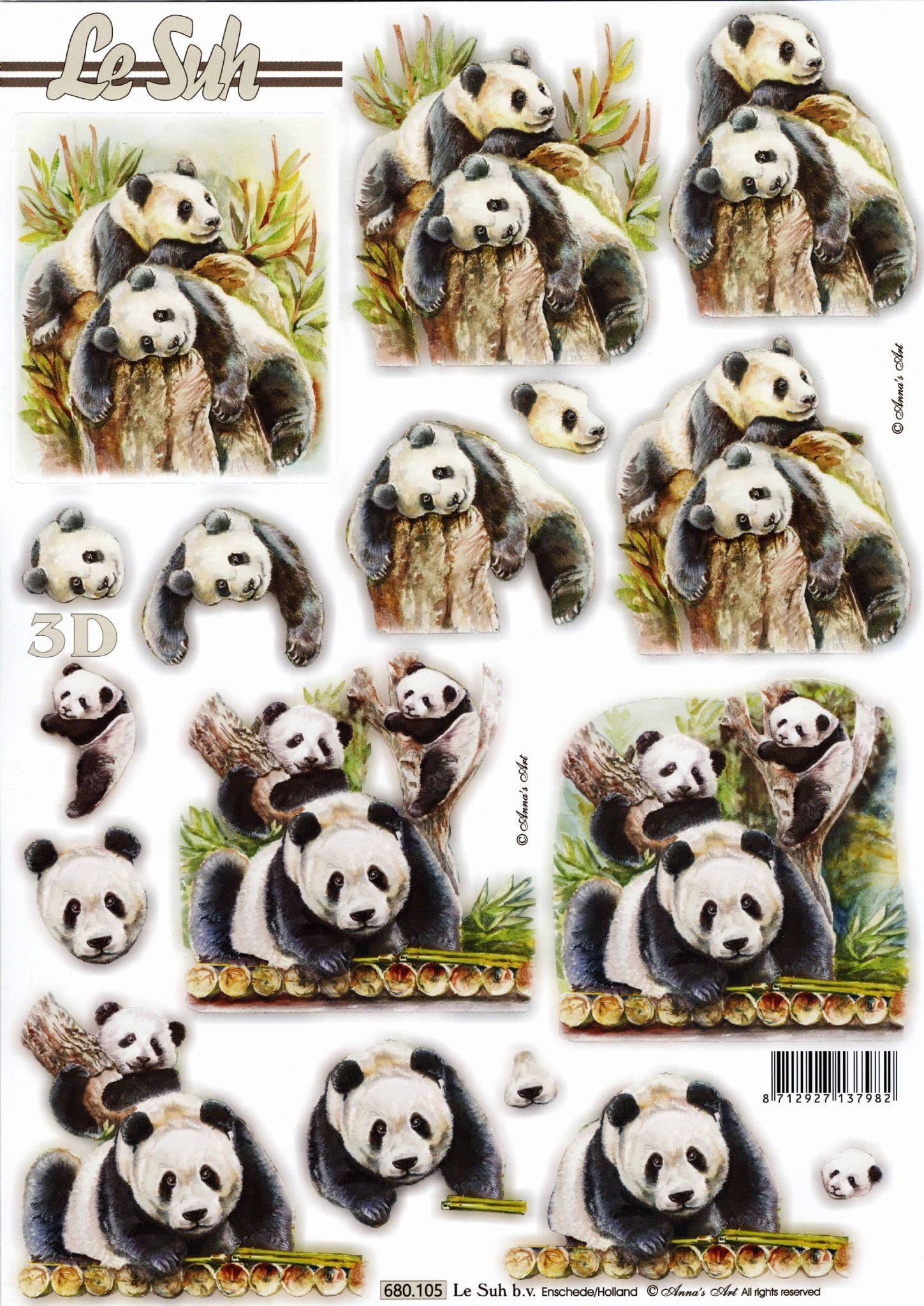 Panda Bears Die Cut 3d Decoupage Sheet