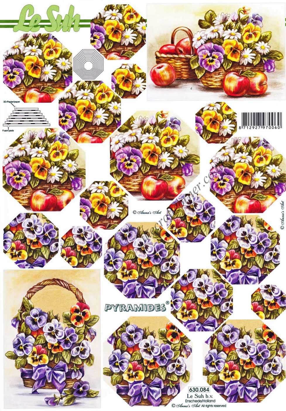 Pansies 3d Decoupage Pyramides by Le Suh