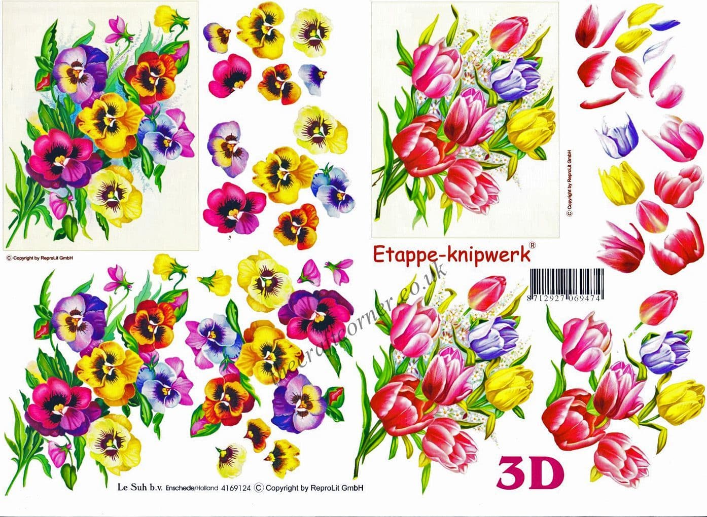 Pansies and Tulips 3d Decoupage Sheet from Le Suh