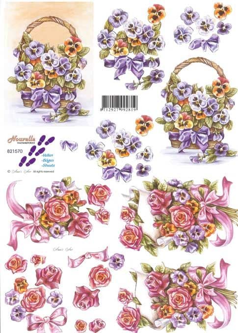 Pansies Bouquets 3d Decoupage Sheet