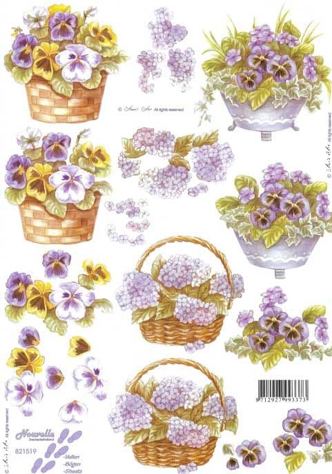 Pansies In Baskets 3d Decoupage Sheet