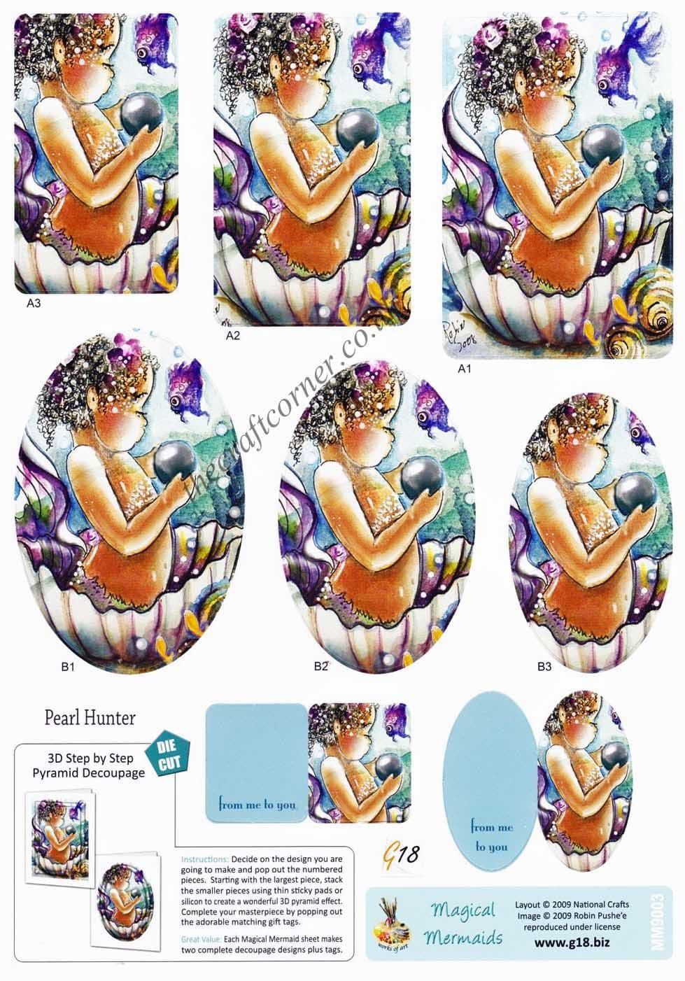 Pearl Hunter Magical Mermaids Pyramid Die Cut 3d Decoupage Sheet