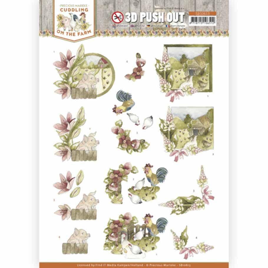 Pig, Chicken & Farm Animals 3D Decoupage Die Cut Paper Craft Sheet