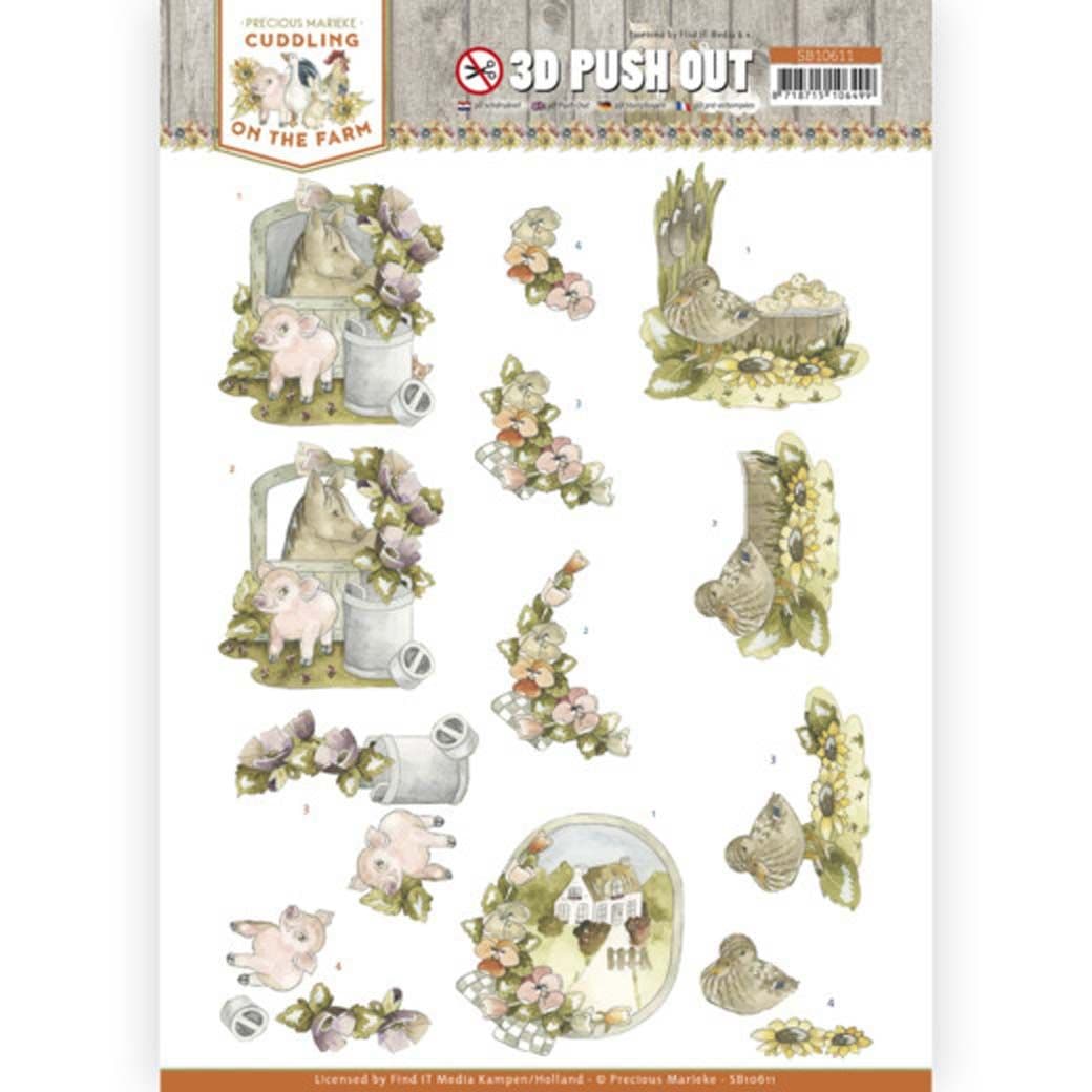 Pig, Donkey & Farm Animals 3D Decoupage Die Cut Paper Craft Sheet