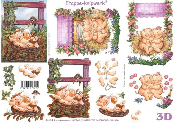 Piggy Love 3d Decoupage Sheet