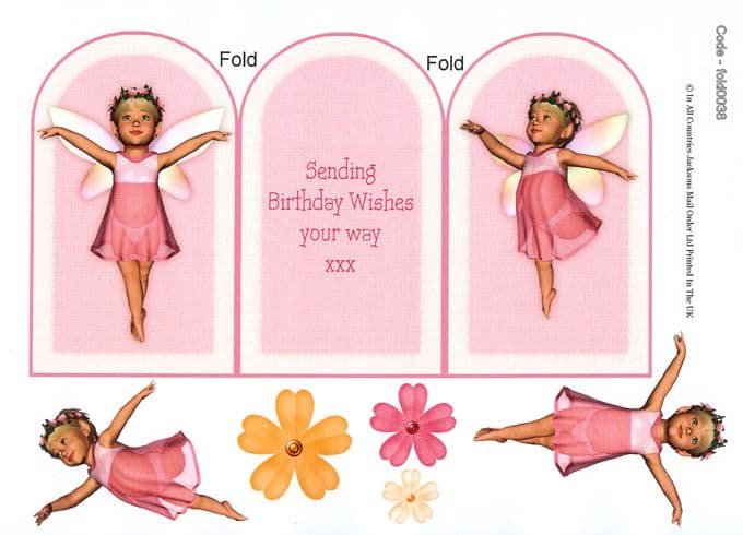 Pink Fairy Tri Fold 3D Decoupage Card Sheet