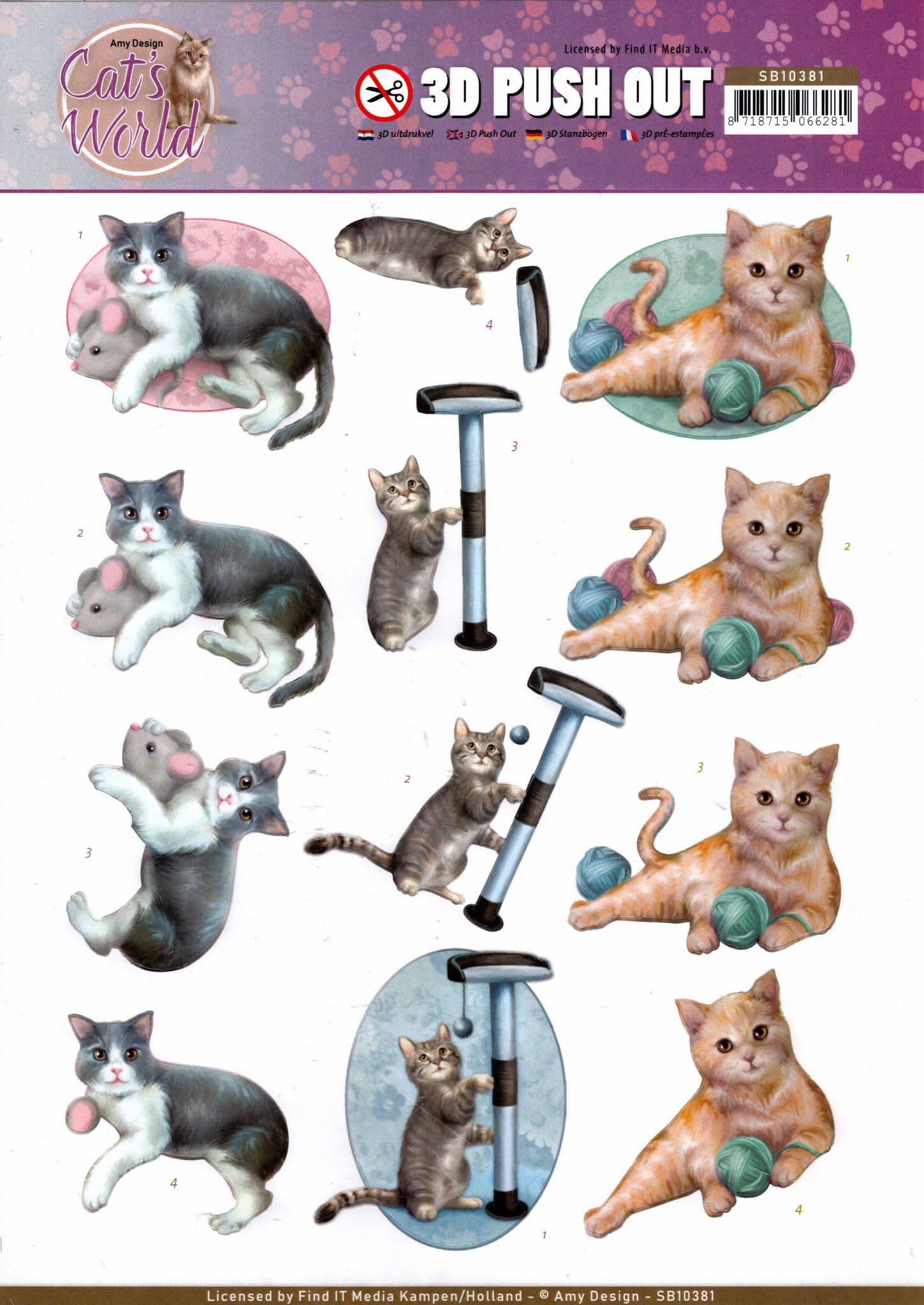 Playful Cats - Amy Designs 3D decoupage Die Cut Sheet