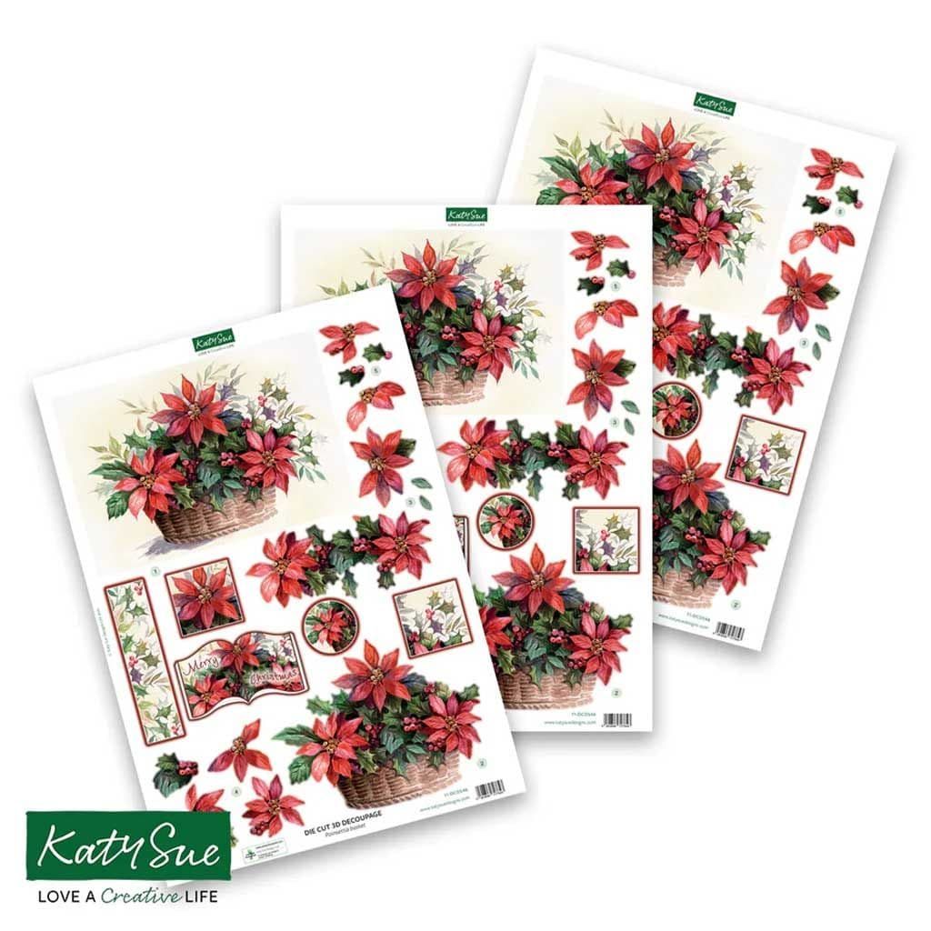 Poinsettia Basket 3pk Die Cut 3d Decoupage Craft Sheets by Katy Sue