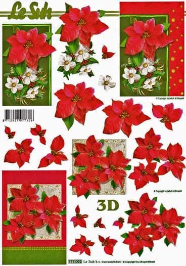 Poinsettia Bouquets Designs 3d Decoupage Sheet