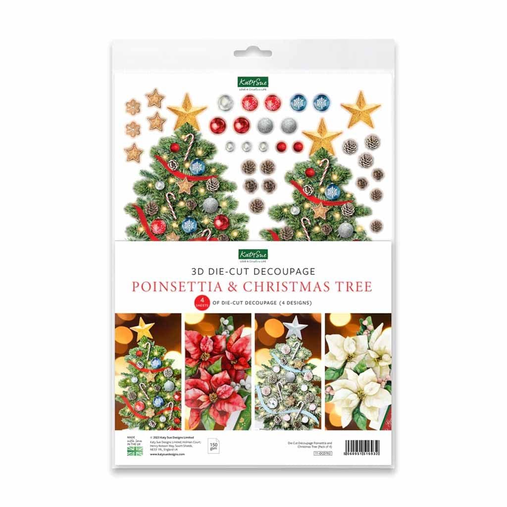 Poinsettia & Christmas Tree Die Cut 3d Decoupage Craft Sheets by Katy Sue