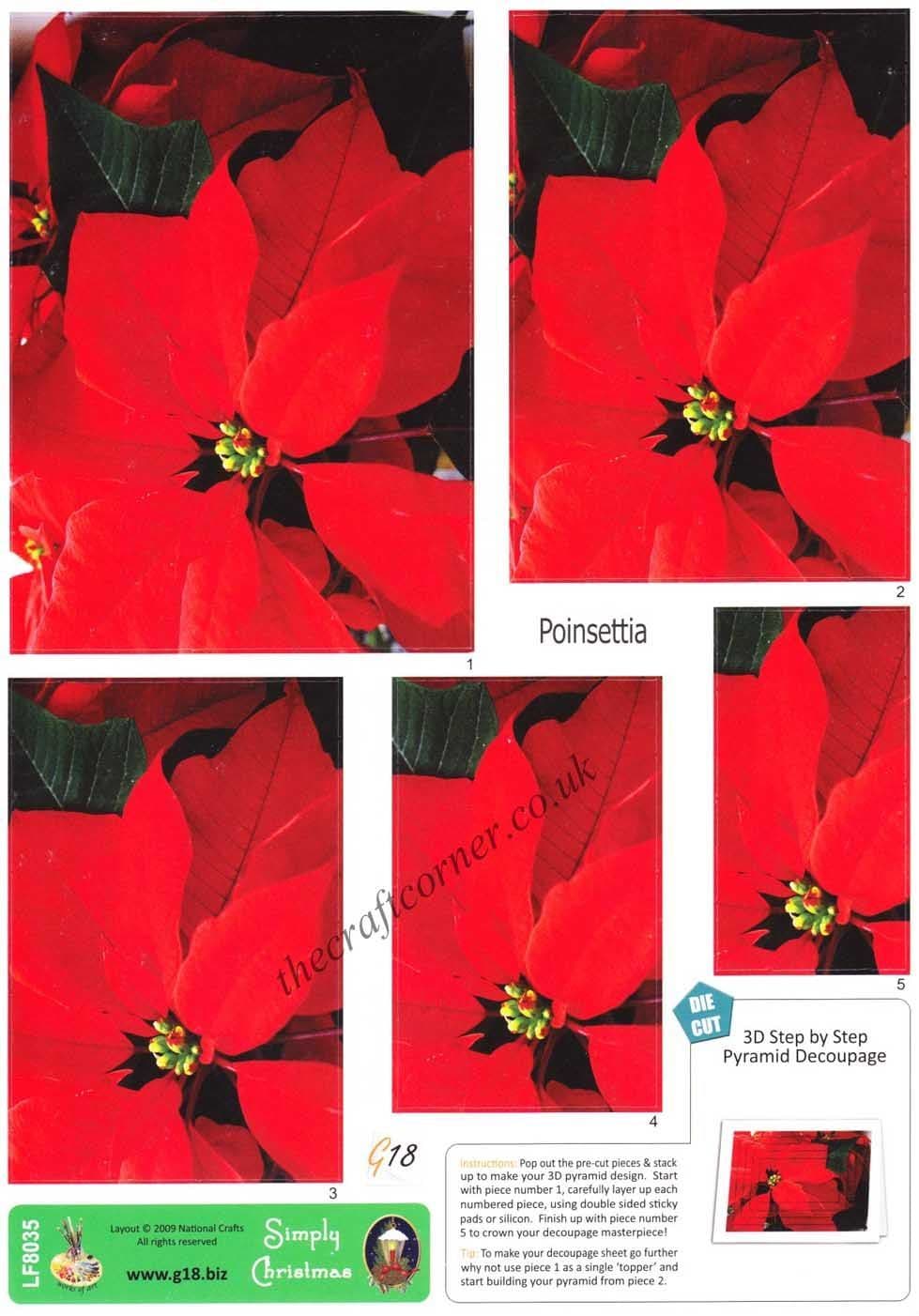 Poinsettia Flower Pyramid Die Cut 3d Decoupage Sheet