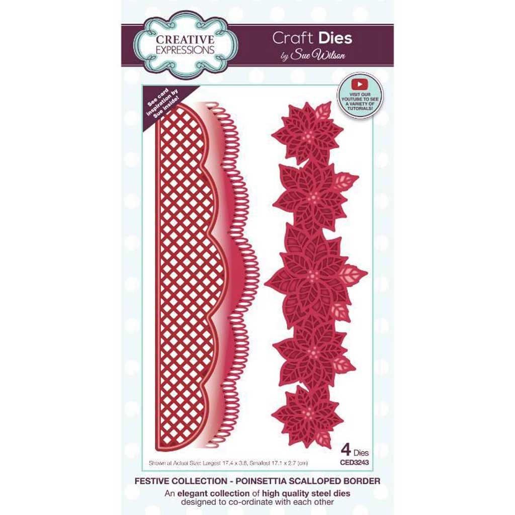 Poinsettia Scalloped Border Paper Craft Metal Dies by Sue Wilson