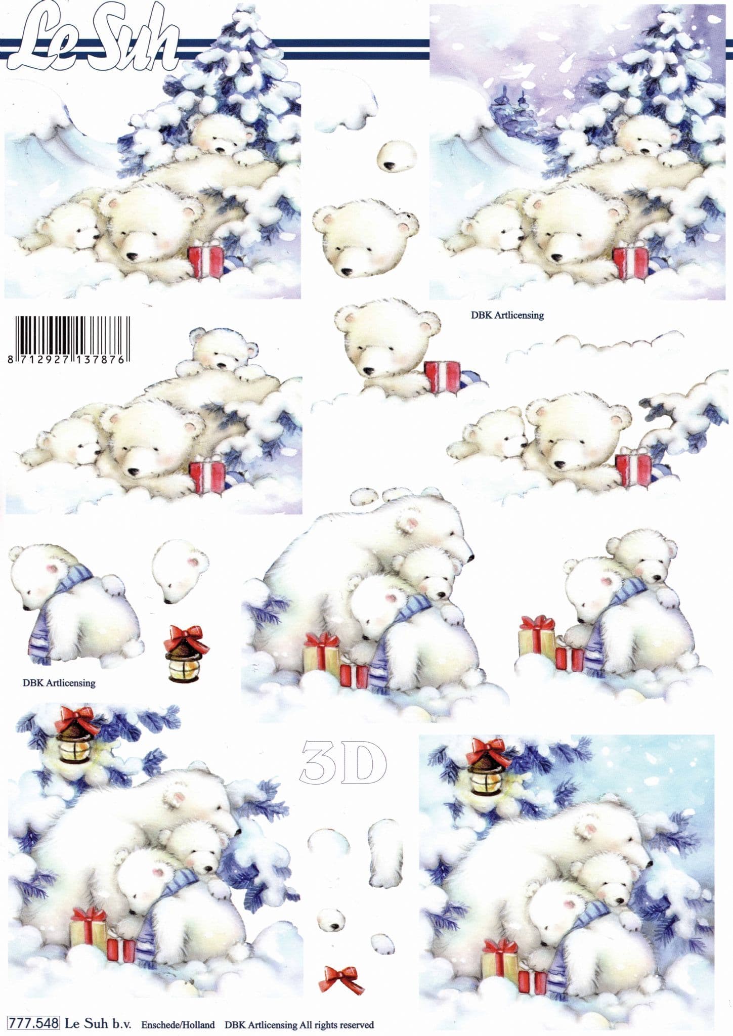 Polar Bear & Cubs Paper Crafting 3d Decoupage Sheet