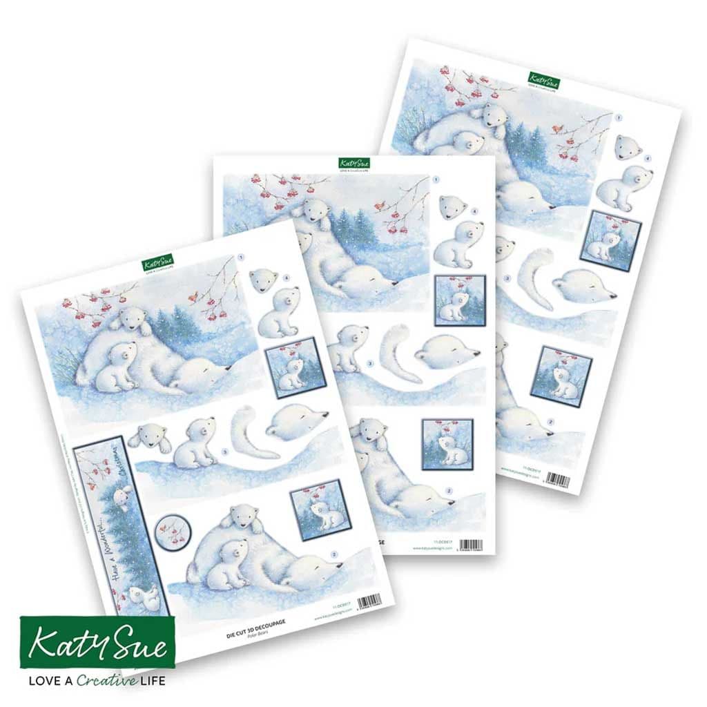 Polar Bears 3pk Die Cut 3d Decoupage Craft Sheets by Katy Sue