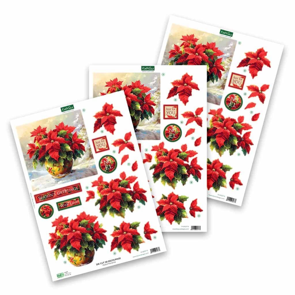 Potted Poinsettia 3pk Die Cut 3d Decoupage Craft Sheets by Katy Sue