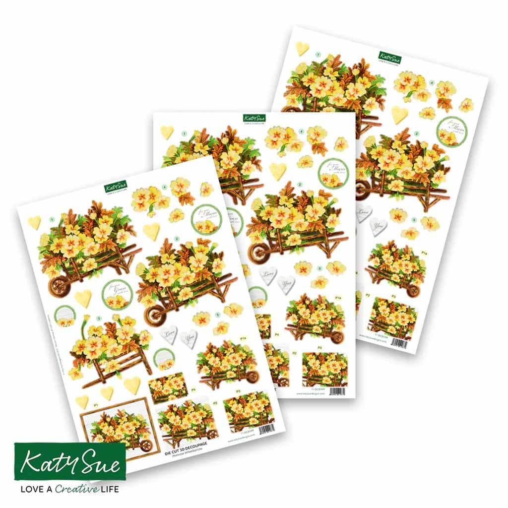 Primrose Wheelbarrow Die Cut 3d Decoupage Craft Sheets by Katy Sue