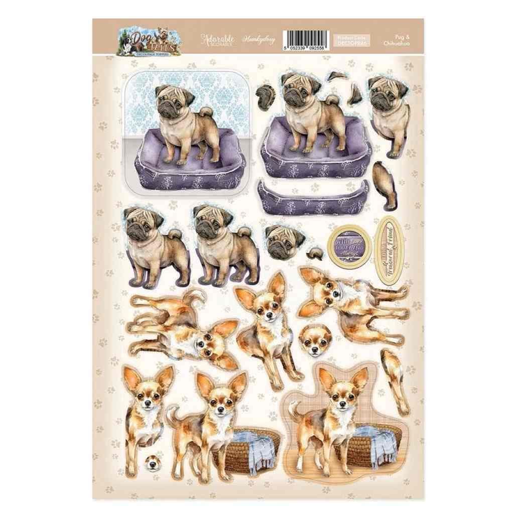 Pug & Chihuahua Dog Tales Die Cut 3d Craft Decoupage