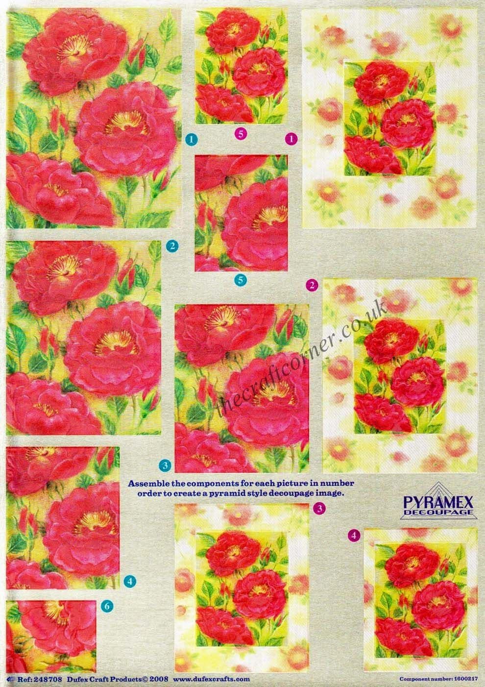 Red Roses Pyramex Dufex 3d Decoupage Pyramid Sheet