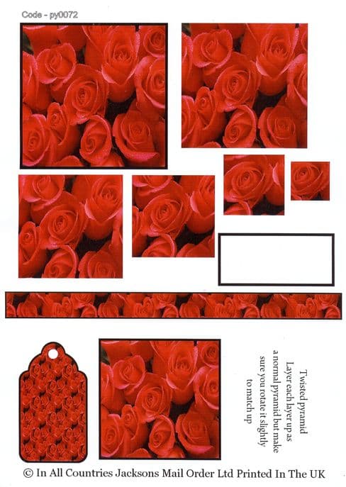 Red Roses Twisted Pyramid 3D Decoupage Sheet