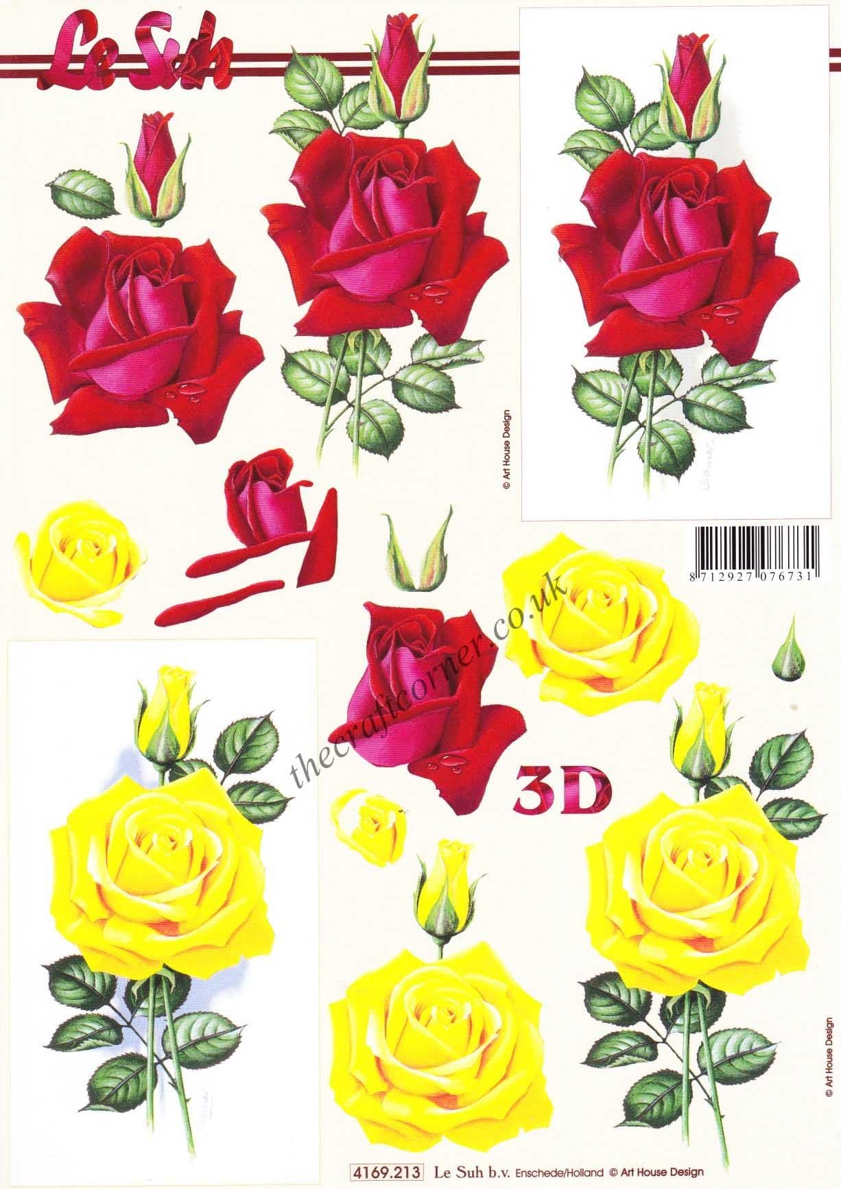 Red & Yellow Roses 3d Decoupage Sheet