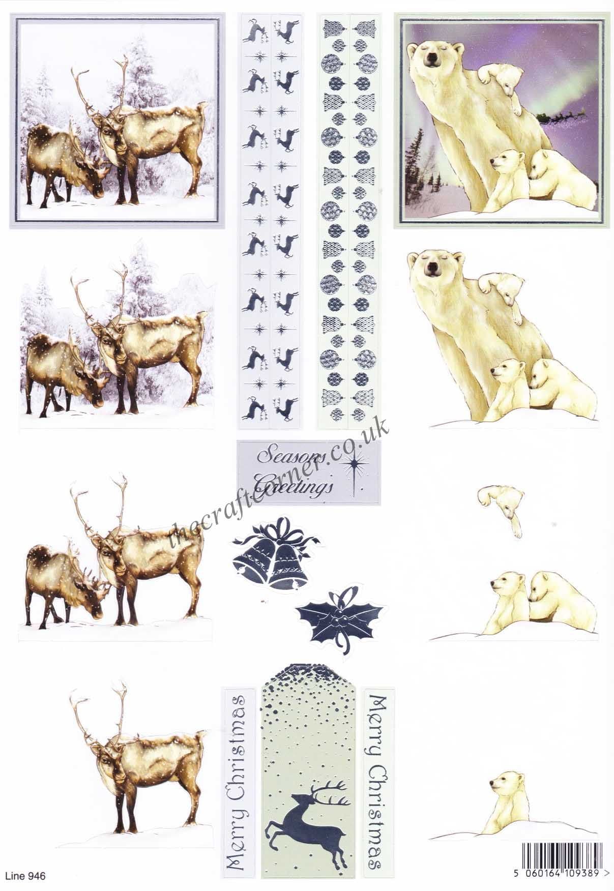 Reindeer & Polar Bears with Foil Accents Die Cut 3d Decoupage Sheet