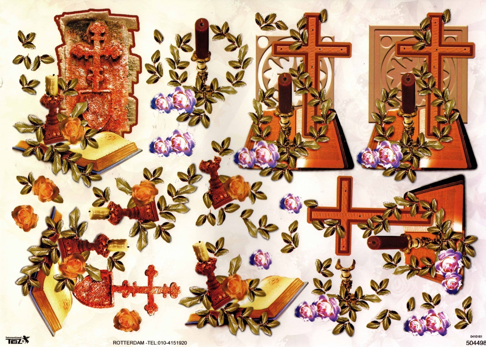 Religious Cross & Candles Embossed 3d Decoupage Sheet