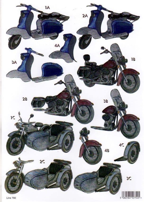 Retro Motorbikes Foiled Die Cut 3d Decoupage Sheet From Craft UK Ltd