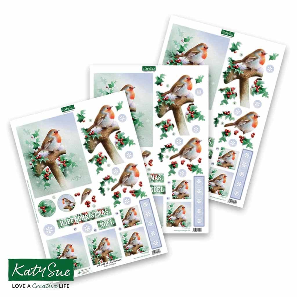 Robin On Spade 3pk Die Cut 3d Decoupage Craft Sheets by Katy Sue