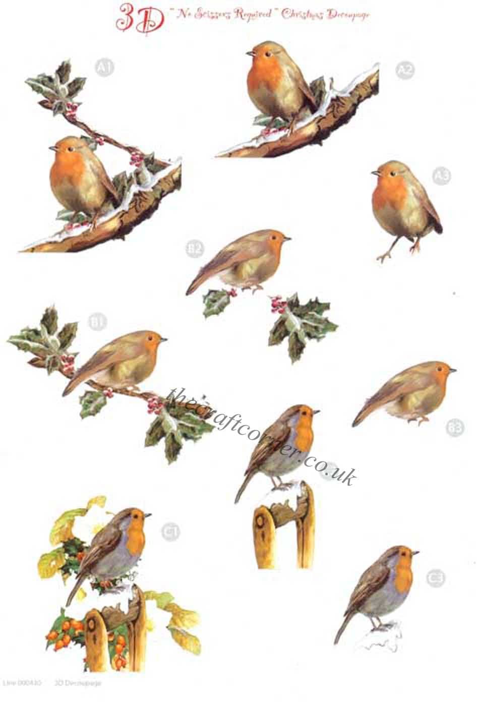 Robins & Holly Die Cut 3d Decoupage Sheet