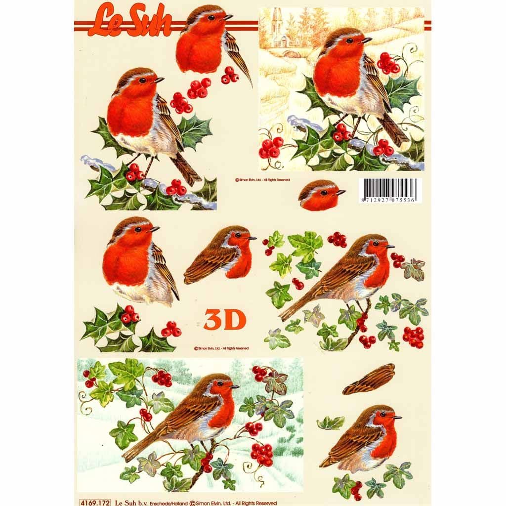 Robins Sitting On Winter Branches Designs 3d Decoupage Sheet from Le Suh