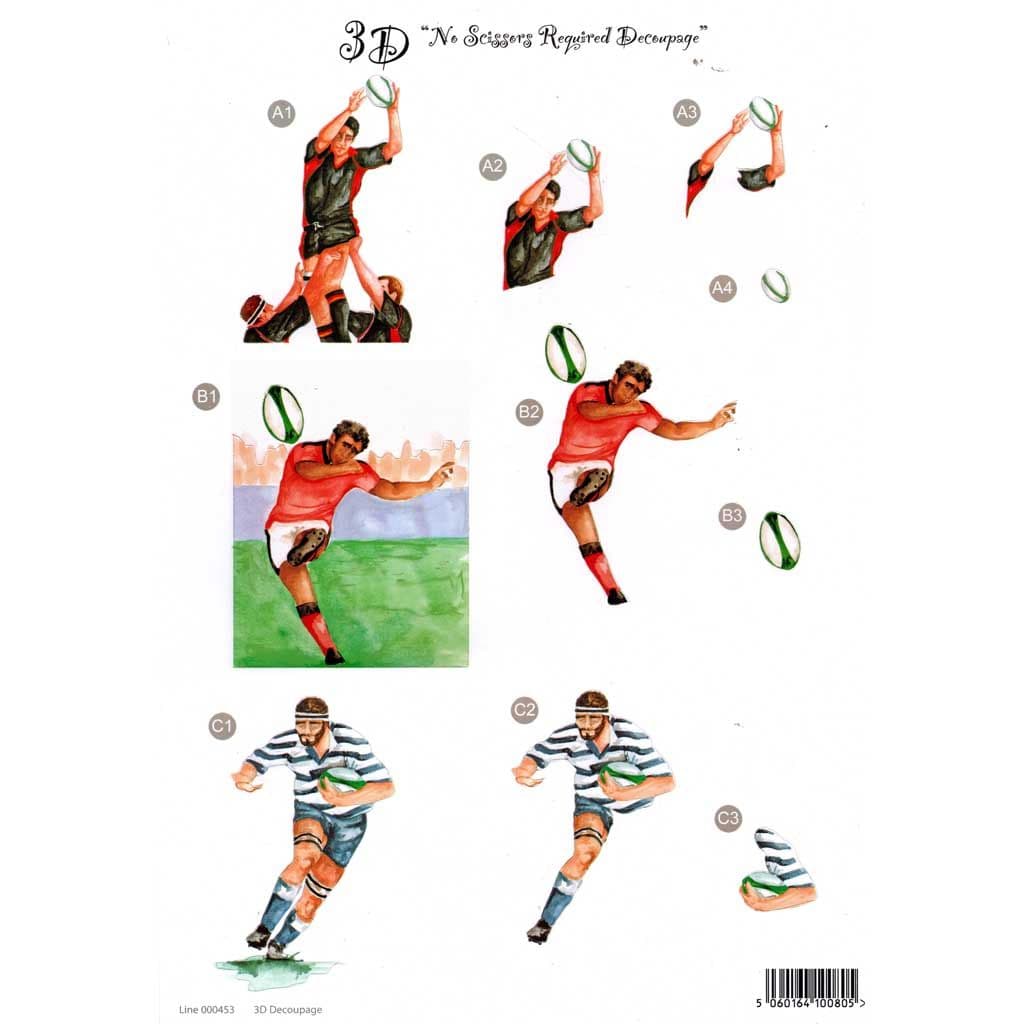 Rugby Die Cut 3d Decoupage Sheet From Craft UK Ltd