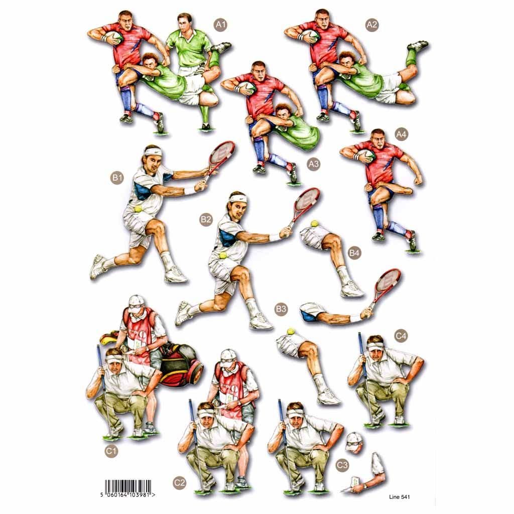 Rugby, Tennis & Golf Die Cut 3d Decoupage Sheet From Craft UK Ltd - NO CUTTING REQUIRED