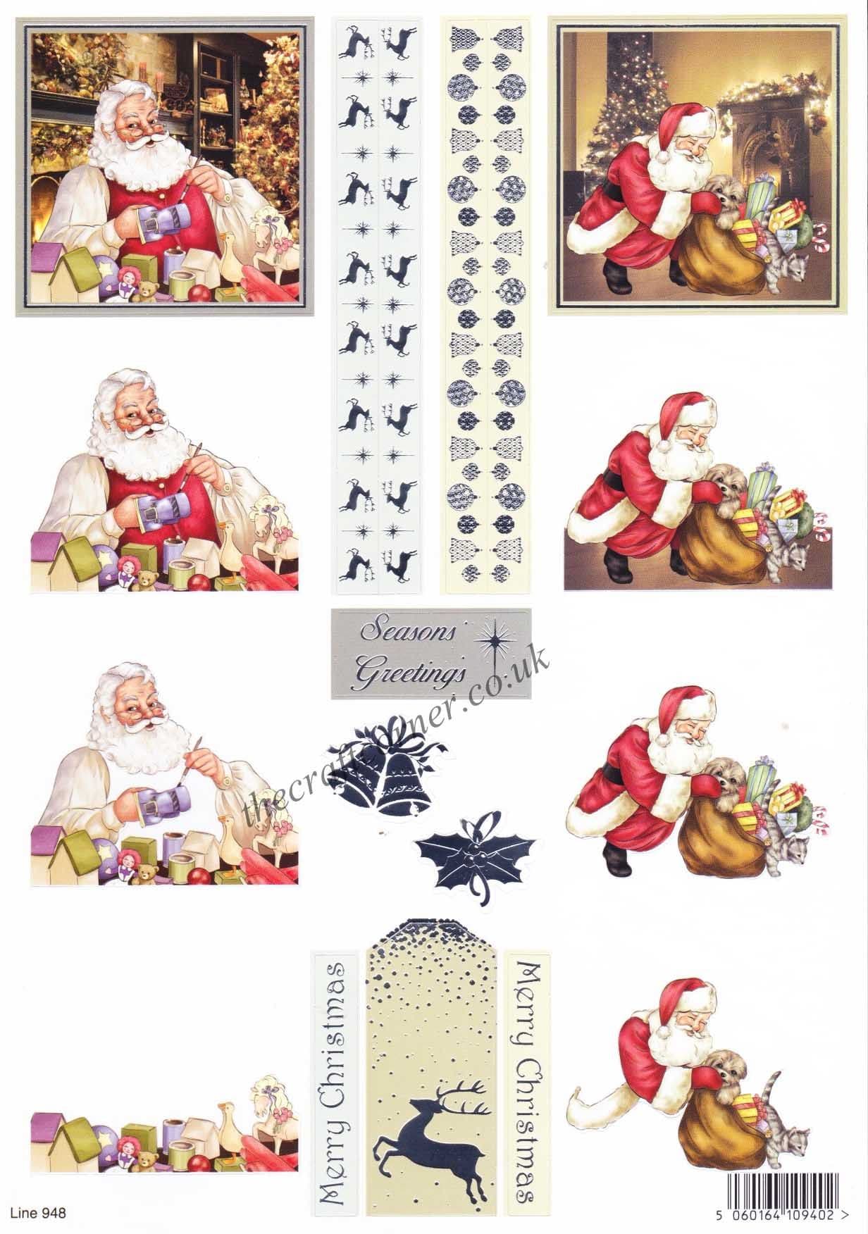 Santa Making Toys with Foil Accents Die Cut 3d Decoupage Sheet