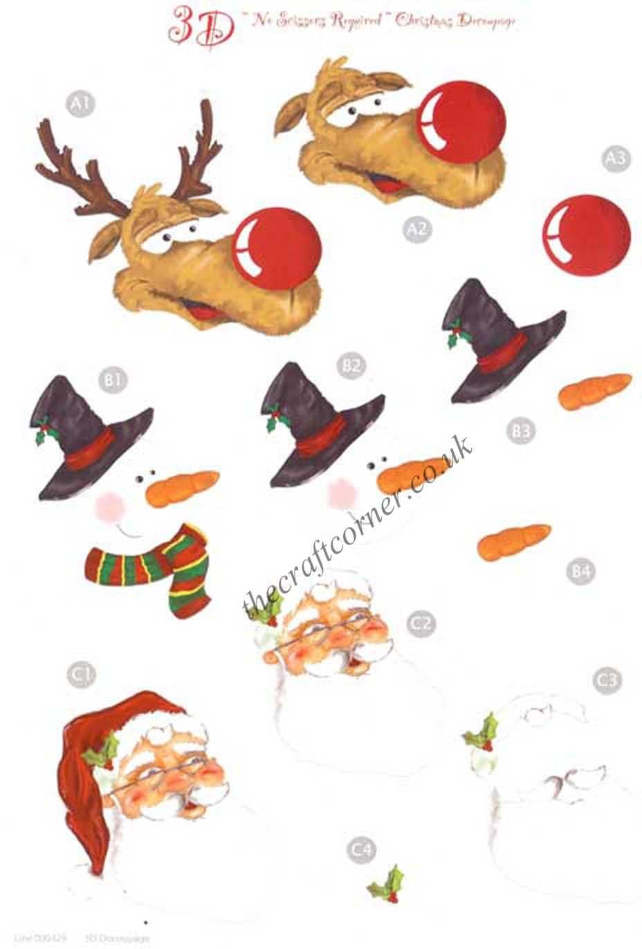 Santa, Reindeer & Snowman Die Cut 3d Decoupage Sheet