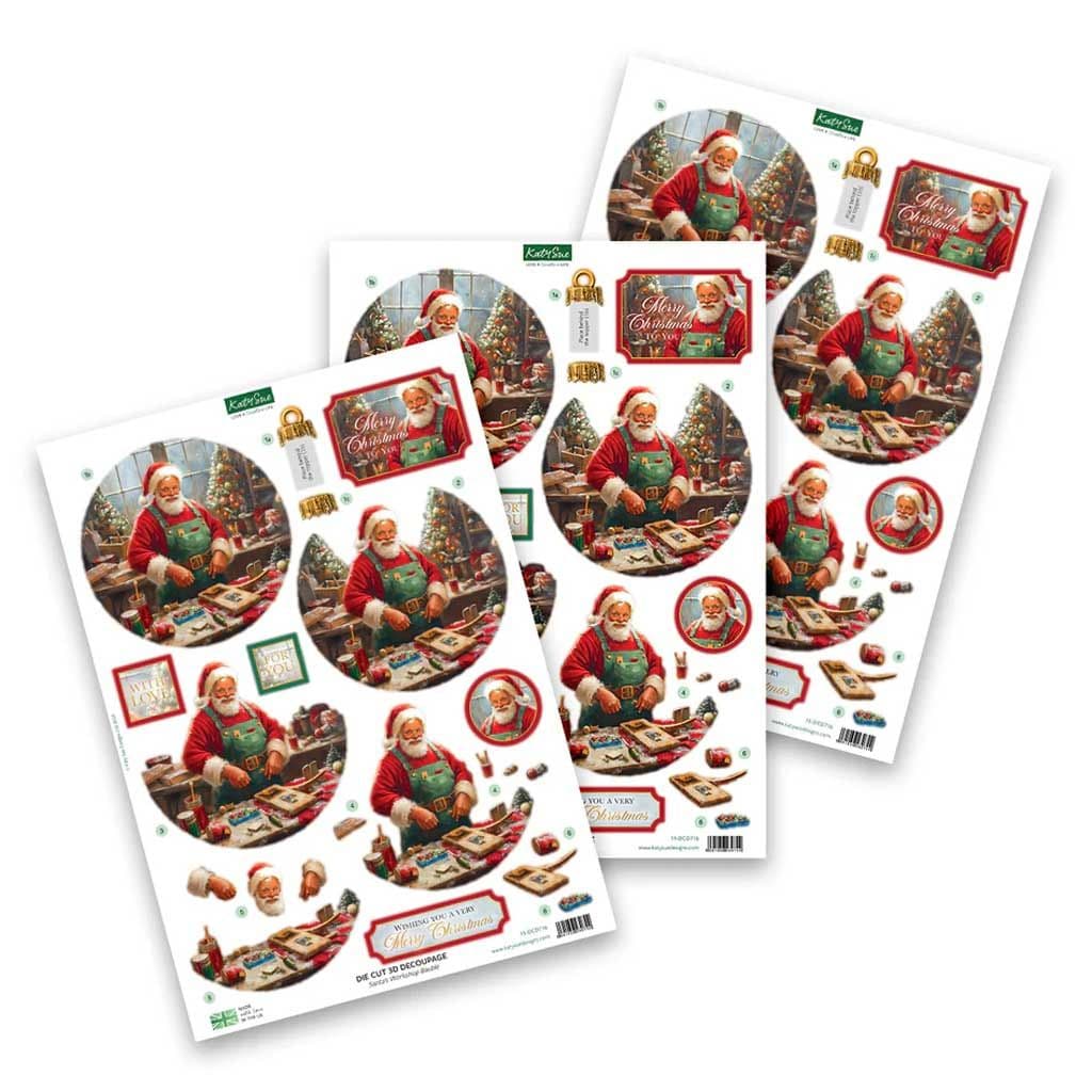 Santa's Workshop Bauble 3pk Die Cut 3d Decoupage Craft Sheets by Katy Sue